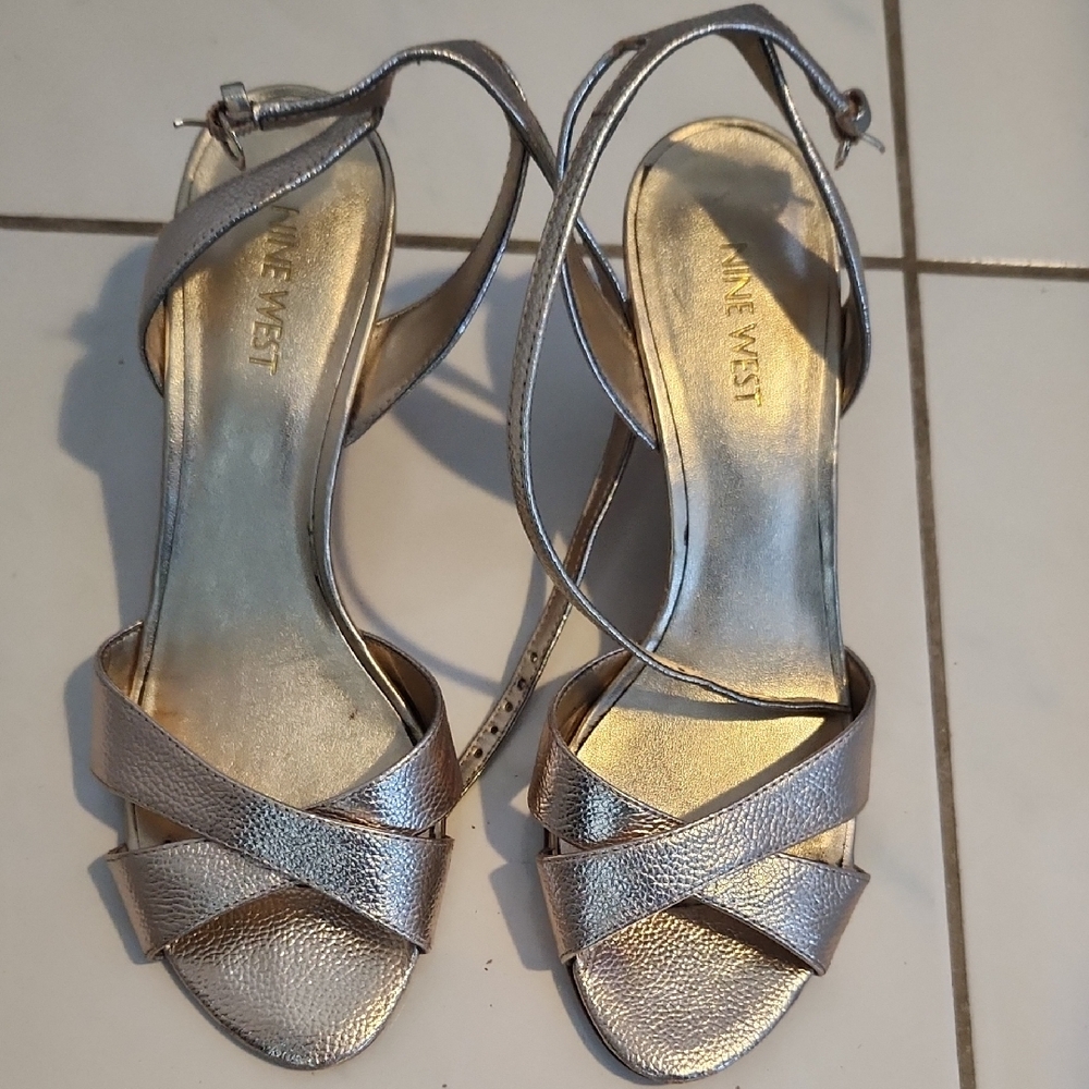 Nine West Gold Metallic Strappy Heeled Sandals
